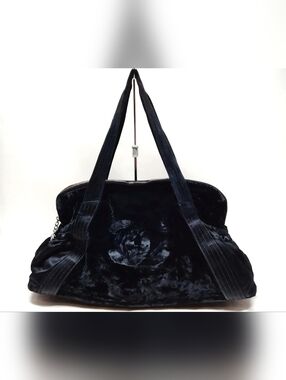 Chanel Vintage Black Velour Tote Handbag